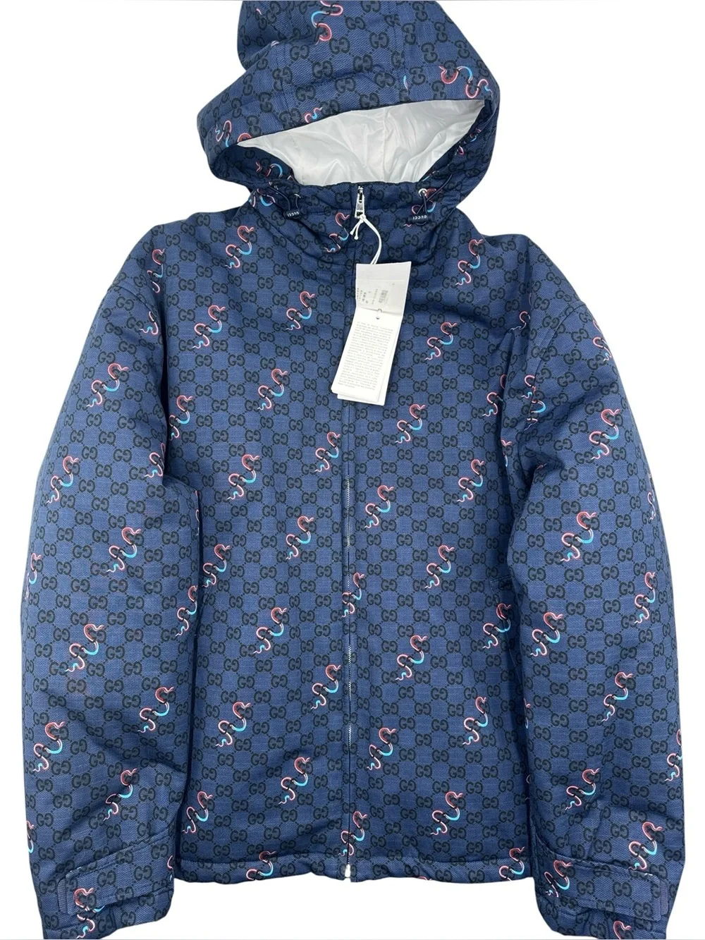 Gucci GG Sinuous Snake Print Hooded Blouson Jacket Size 52 IT